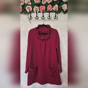 Fresh FX Vintage Y2K Cranberry Cowl Neck Pocketed Sweater Dress